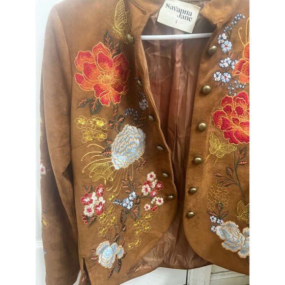 Savannna Jane Embroidered Faux Tan suede Boho western jacket Size small - Picture 3 of 11